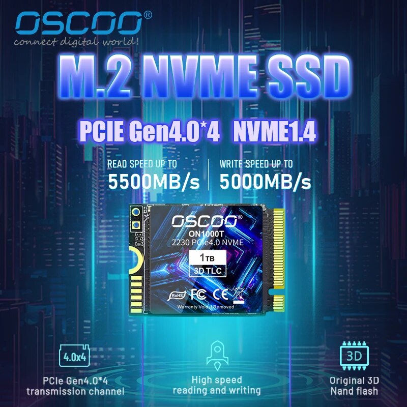 OSCOO M.2 2230 NVMe  ָ Ʈ ϵ ̺, ũμƮ ǽ  X ǽ Ʈ 3  ũ, 512GB, 1TB PCIe4.0 x 4